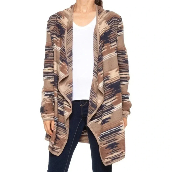 Lucky Brand Aztec Western Bohemian Tribal Open Front Brown Blue Cardigan Size S - Picture 1 of 12